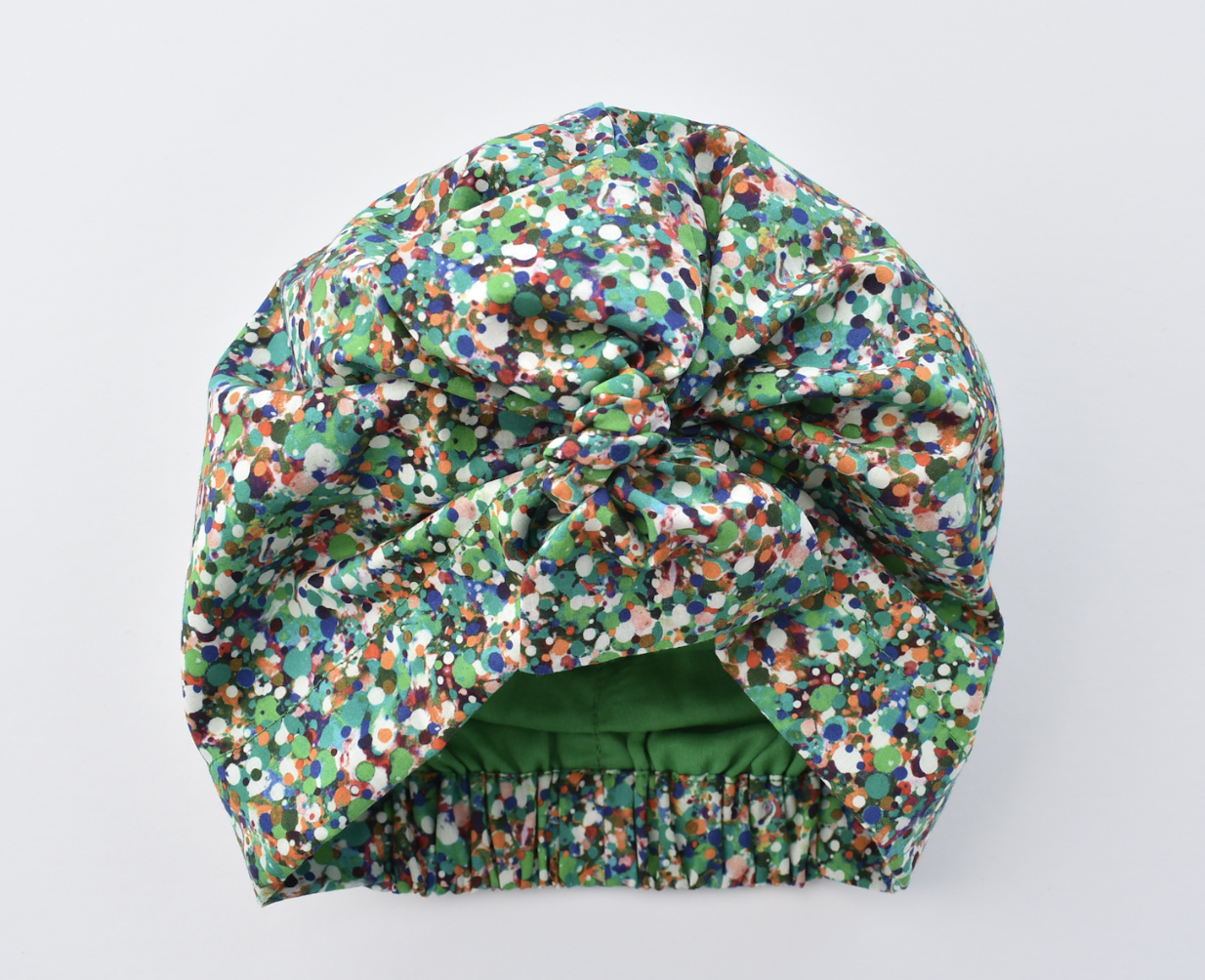 Ladies Cotton & Silk Turban Hat - Liberty of London in Green Spotty Reflections