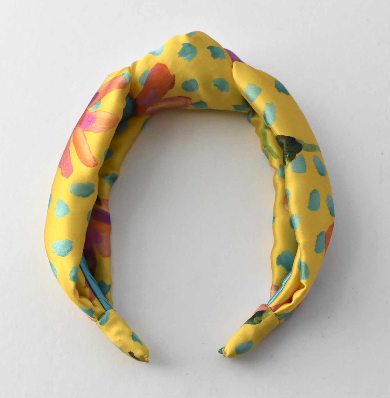 Luxury Silk Knot Alice band - Liberty of London Artist Sun Daisy Print silk in Yellow