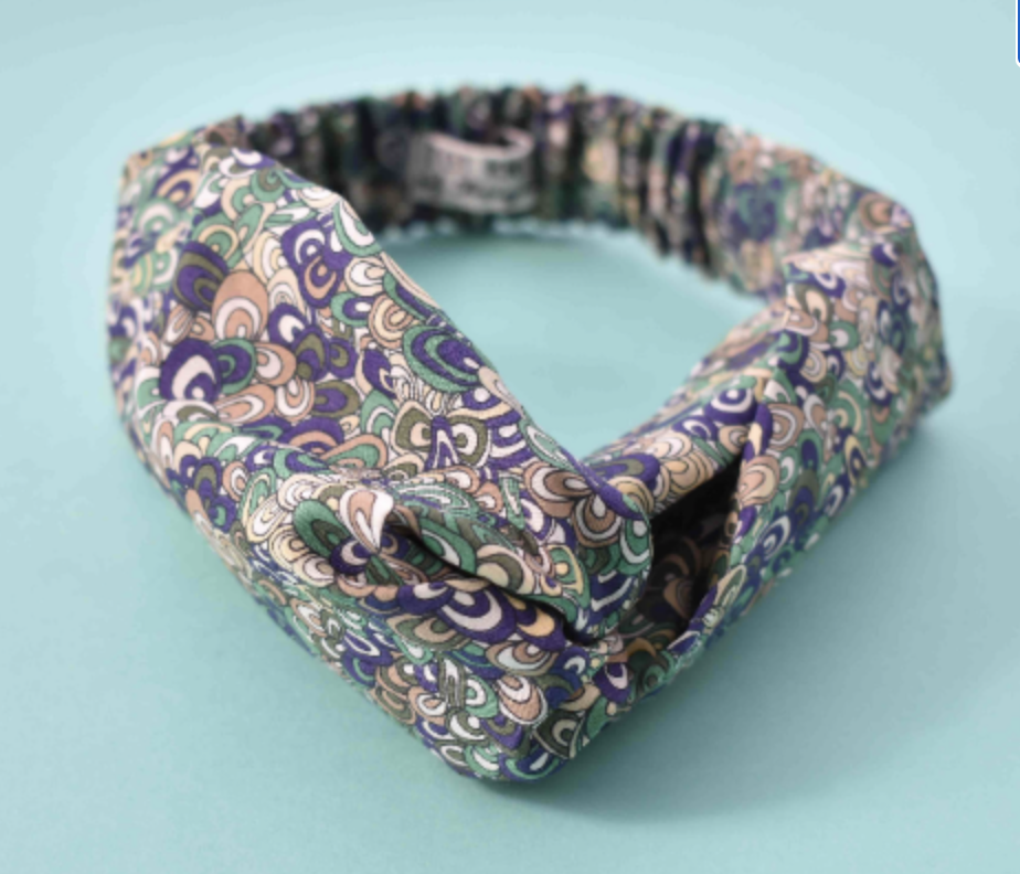 Kids 6-18 mths Twisted hairband - Green Rainbow Wave Liberty of London print