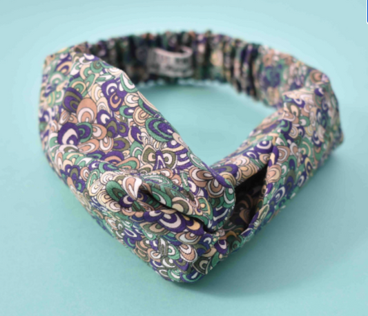 Kids 6-18 mths Twisted hairband - Green Rainbow Wave Liberty of London print