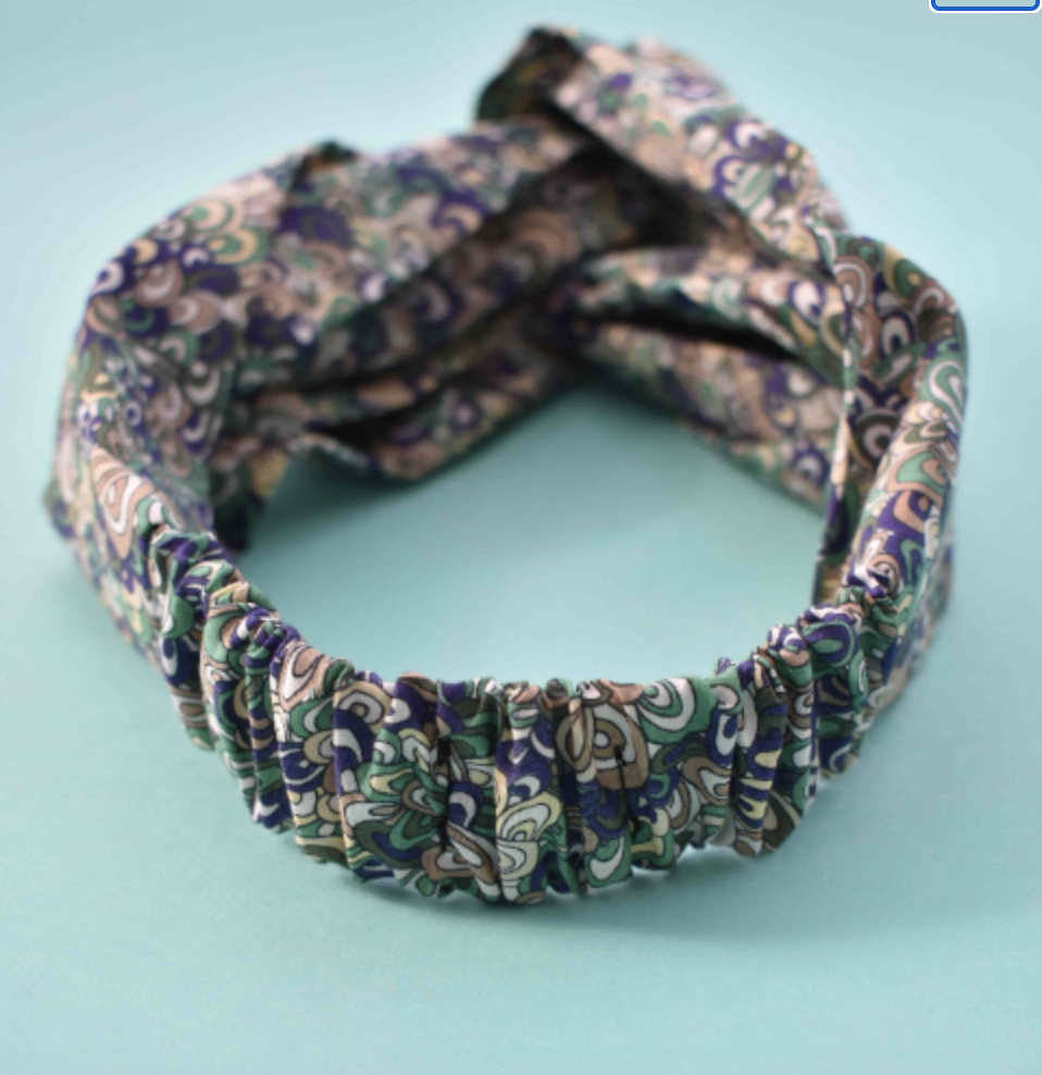 Kids 6-18 mths Twisted hairband - Green Rainbow Wave Liberty of London print