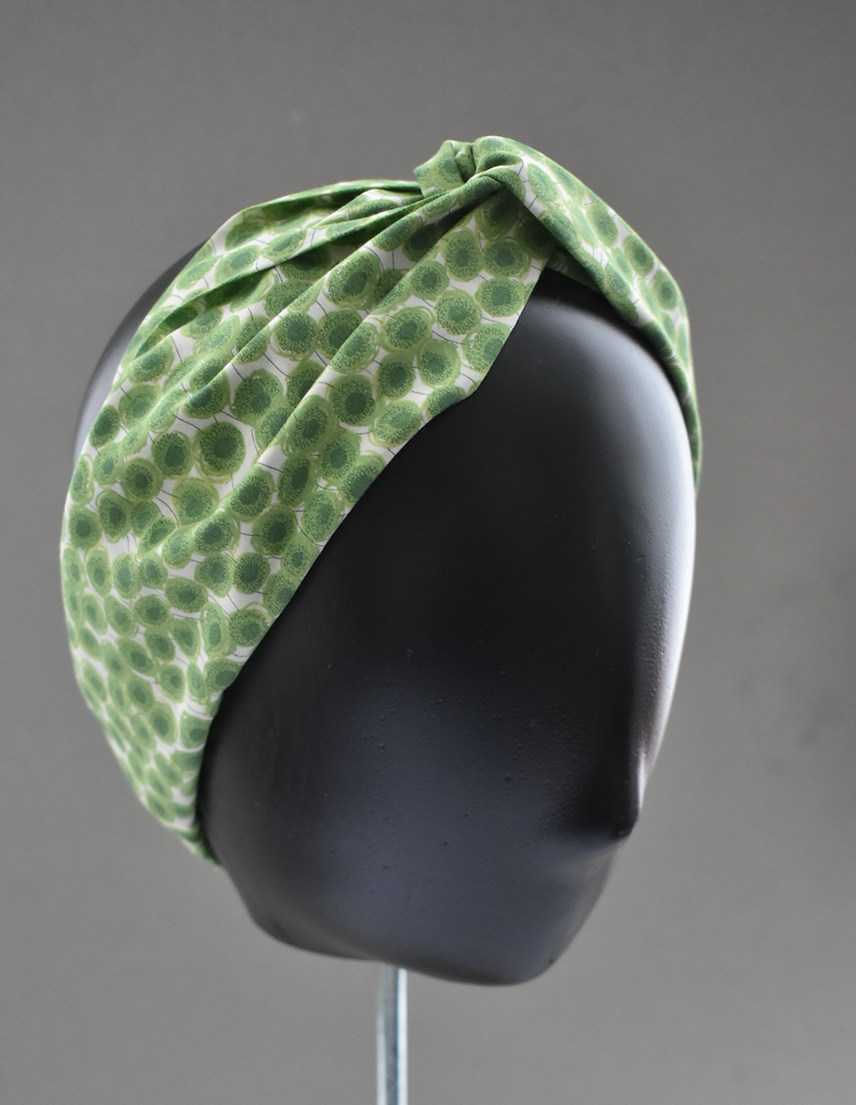 Ladies Twisted Turban hairband and neck scarf - Liberty of London Xanthe Sunbeam Green - Silk & Lawn