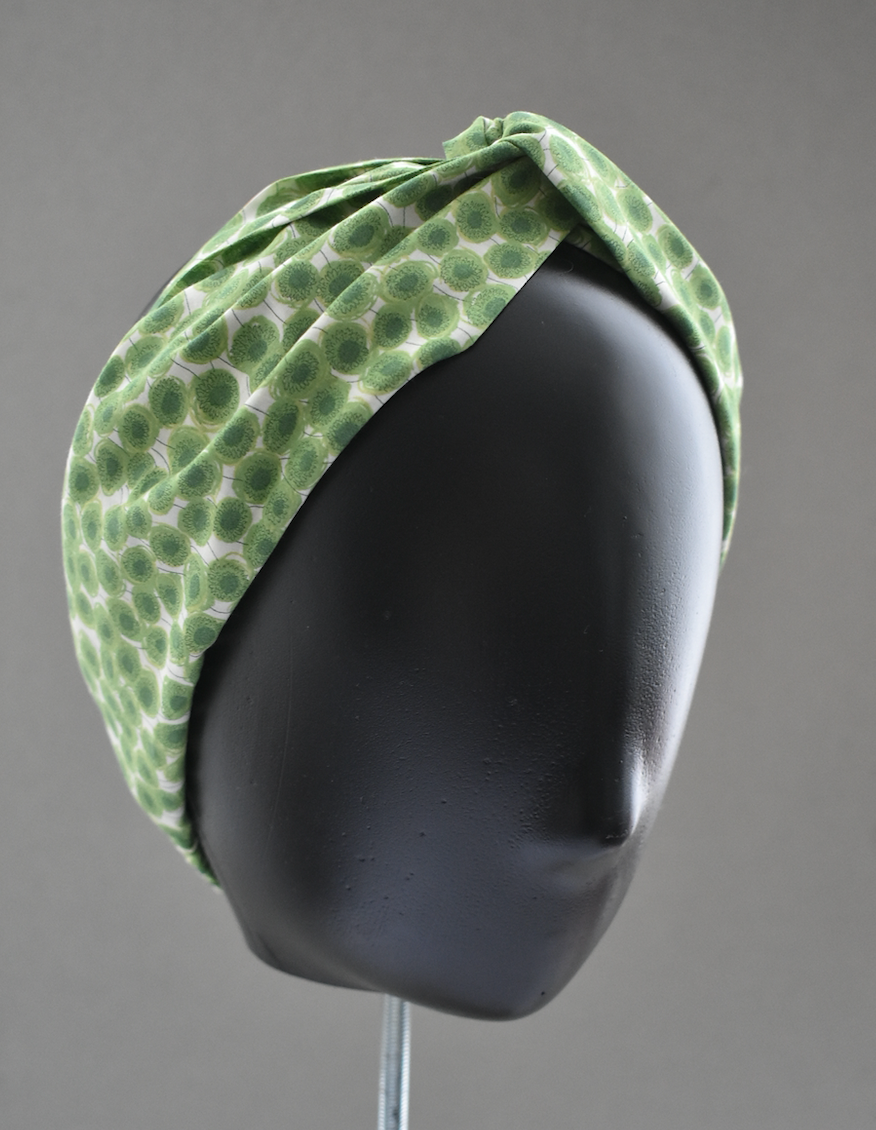 Ladies Twisted Turban hairband and neck scarf - Liberty of London Xanthe Sunbeam Green - Silk & Lawn