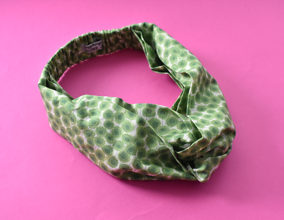 Ladies Twisted Turban hairband and neck scarf - Liberty of London Xanthe Sunbeam Green - Silk & Lawn