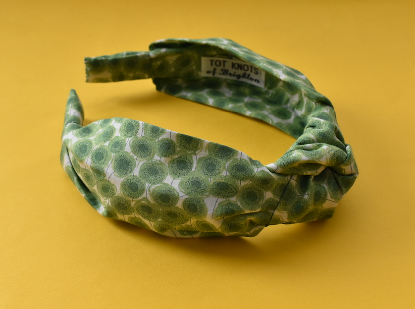 Ladies Knot Alice headband - Liberty of London Xanthe Sunbeam Green - Silk & Lawn