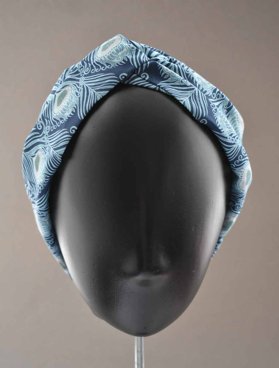 Ladies Twisted Turban Headband - Liberty of London Caesar Peacock Feather