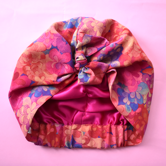 Luxury 100% pure silk Turban & Head wrap - Liberty of London Artist Emerald Bay printed silk