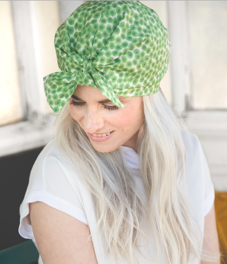 Ladies Turban Hat - Liberty of London Sunbeam Xanthe Green - Silk & Lawn