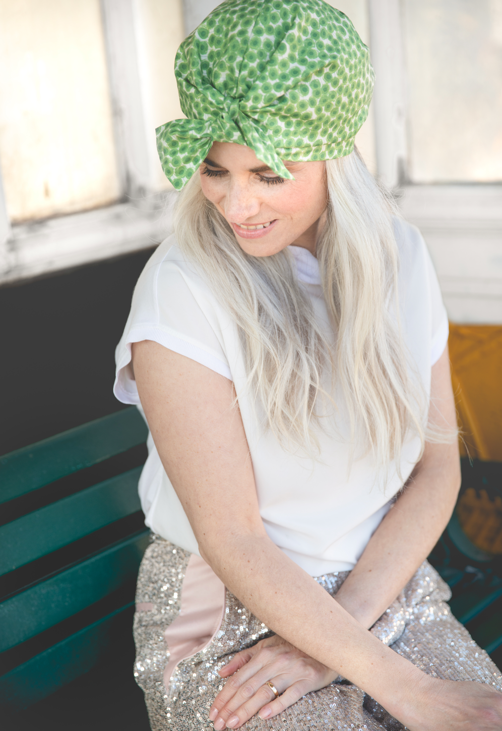 Ladies Turban Hat - Liberty of London Sunbeam Xanthe Green - Silk & Lawn