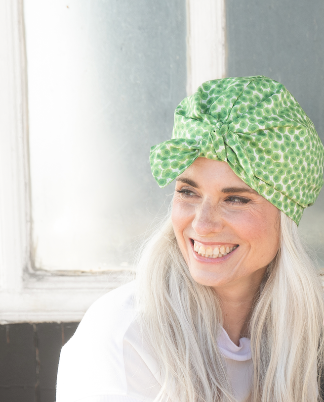Ladies Turban Hat - Liberty of London Sunbeam Xanthe Green - Silk & Lawn