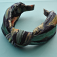 Luxury Silk Knot Alice band - Liberty of London Artist Manning Green printed silk - Silk & Lawn