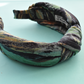 Luxury Silk Knot Alice band - Liberty of London Artist Manning Green printed silk - Silk & Lawn