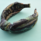 Luxury Silk Knot Alice band - Liberty of London Artist Manning Green printed silk - Silk & Lawn