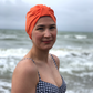 Salty Sea Knot - Swimming Cap Topper - Swim Turban - Tangerine Orange - Silk & Lawn