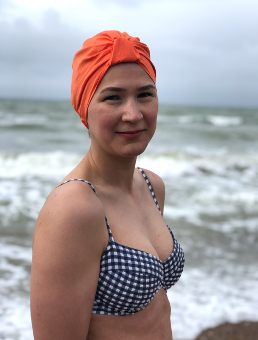 Salty Sea Knot - Swimming Cap Topper - Swim Turban - Tangerine Orange