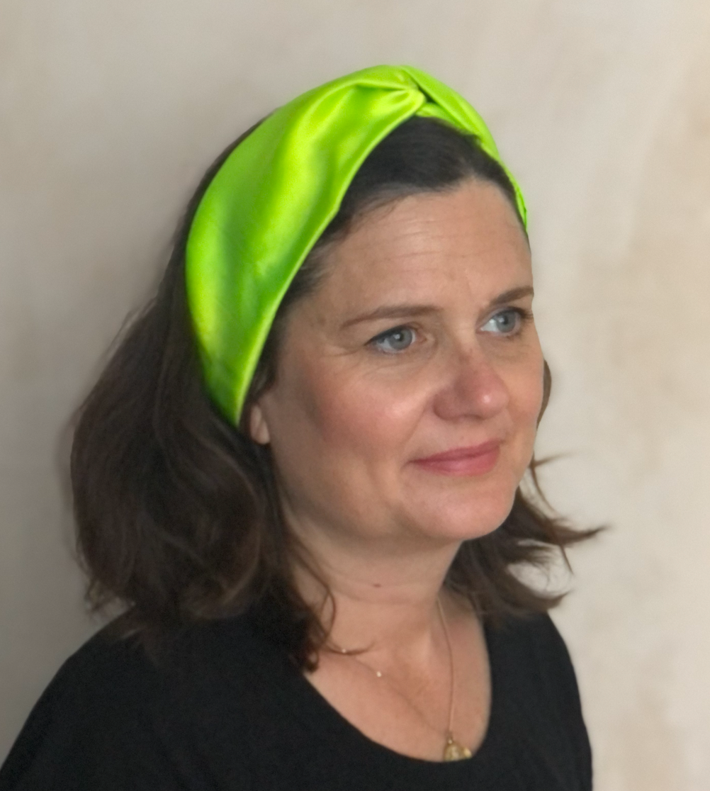 Silk Twisted Turban hairband and neck scarf in Neon Green Mulberry Silk - 100% pure silk satin