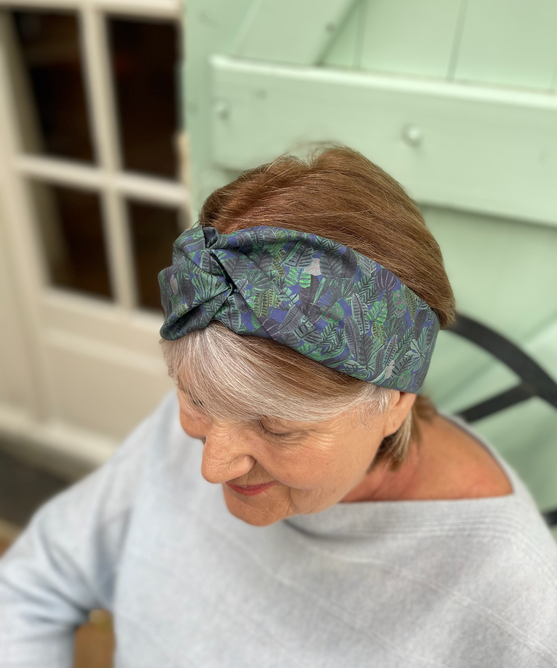 Twisted Turban Headband - Liberty of London Chaparrel - Navy and Green Fern Print