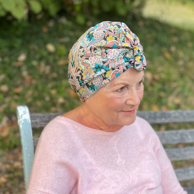 Ladies Turban Hat - Liberty of London Pink Pineapple Paisley - Silk & Lawn