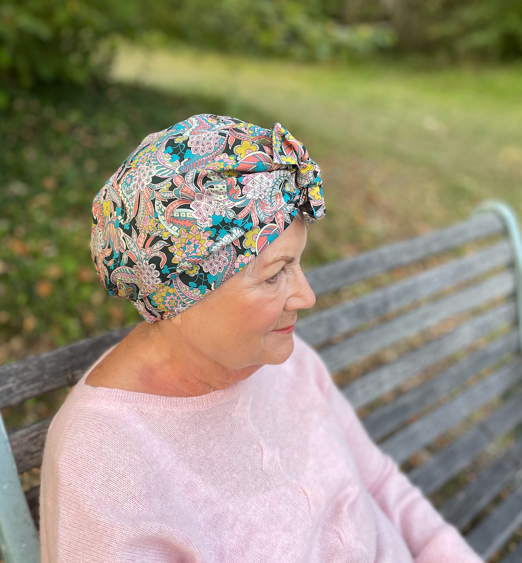 Ladies Turban Hat - Liberty of London Pink Pineapple Paisley - Silk & Lawn
