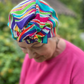 Ladies Turban Hat - Vintage 1970-80s Bright Ikat Print in Liberty of London printed - Varuna wool - Silk & Lawn