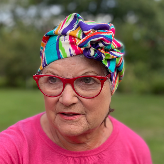 Ladies Turban Hat - Vintage 1970-80s Bright Ikat Print in Liberty of London printed - Varuna wool