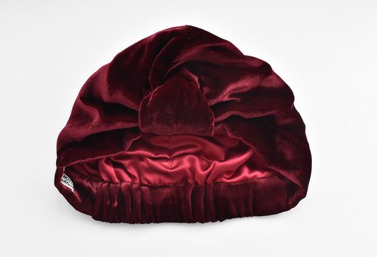 Luxury silk-velvet Turban & Head wrap -  Ruby and ox blood red
