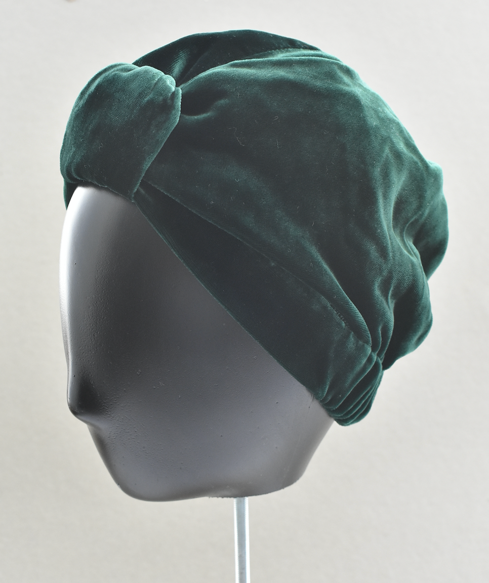 Luxury silk-velvet Turban & Head wrap - Emerald Green