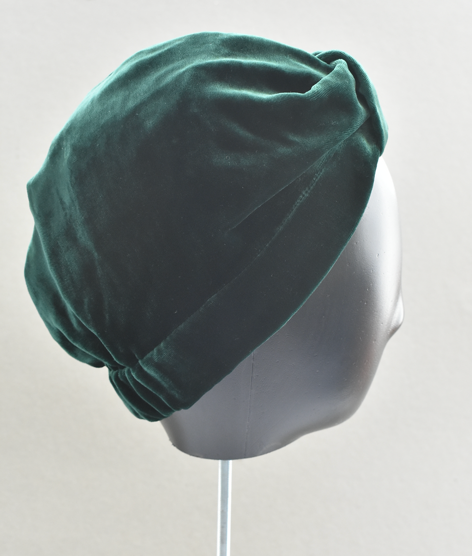 Luxury silk-velvet Turban & Head wrap - Emerald Green