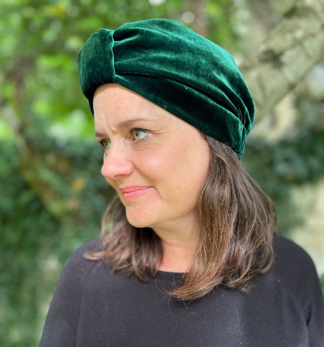 Luxury silk-velvet Turban & Head wrap - Emerald Green