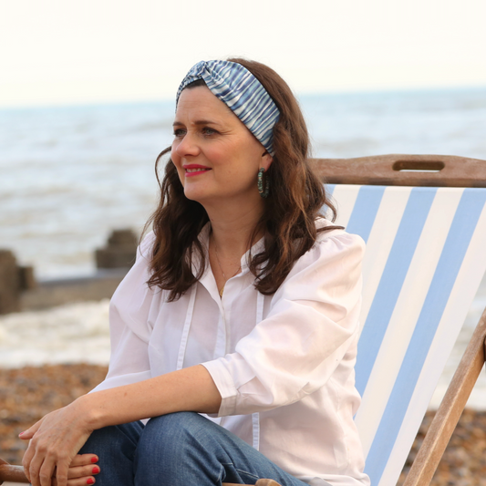 Twisted Turban Headband - Liberty of London Blue Martin Stripe print