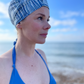 Salty Sea Knot - Swimming Cap Topper - Swim Turban - Blue Martin Stripe - Silk & Lawn