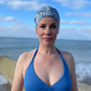 Salty Sea Knot - Swimming Cap Topper - Swim Turban - Blue Martin Stripe - Silk & Lawn