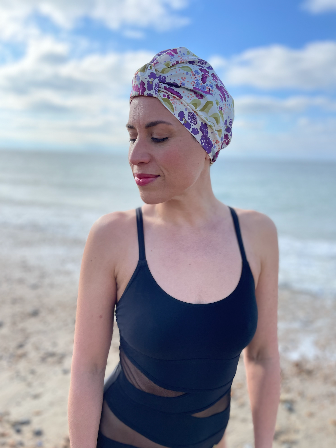 Salty Sea Knot - Swimming Cap Topper - Swim Turban - Mini Mim Earth and Celestial print