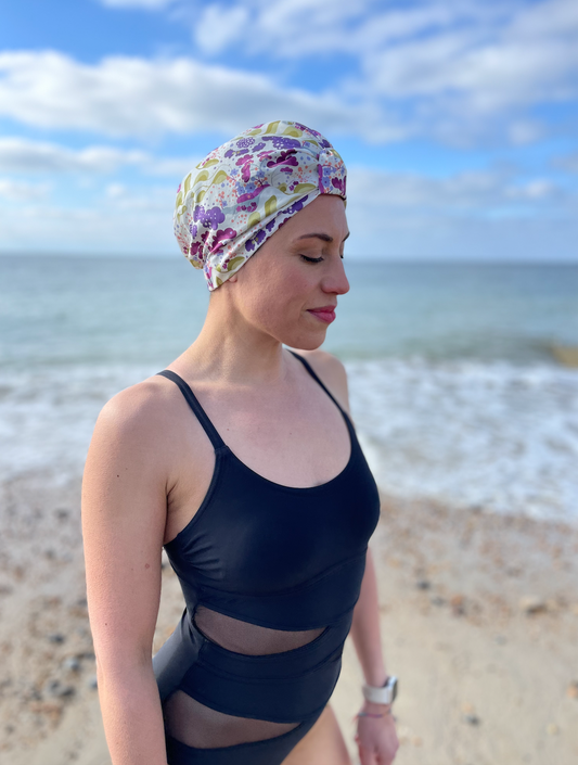 Salty Sea Knot - Swimming Cap Topper - Swim Turban - Mini Mim Earth and Celestial print