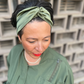 Olive Green Silk Twisted Turban hairband and neck scarf in Mulberry Silk - 100% pure silk satin - Silk & Lawn