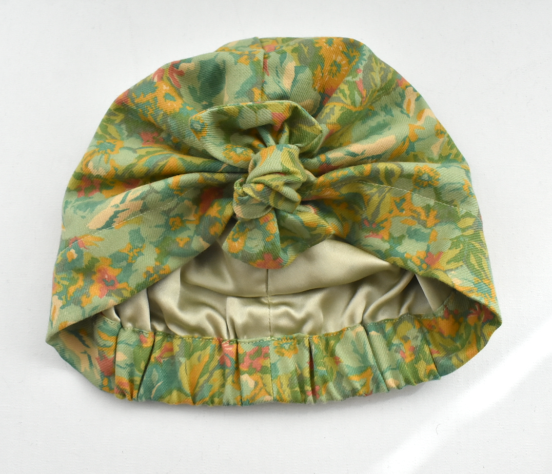 Ladies Turban Hat - Liberty of London  Clydella Green Floral print in Vintage Lantana