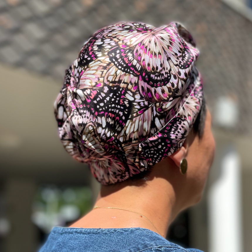 Luxury Silk Turban & Head wrap - Liberty of London Kaleidoscope in Pink printed silk satin