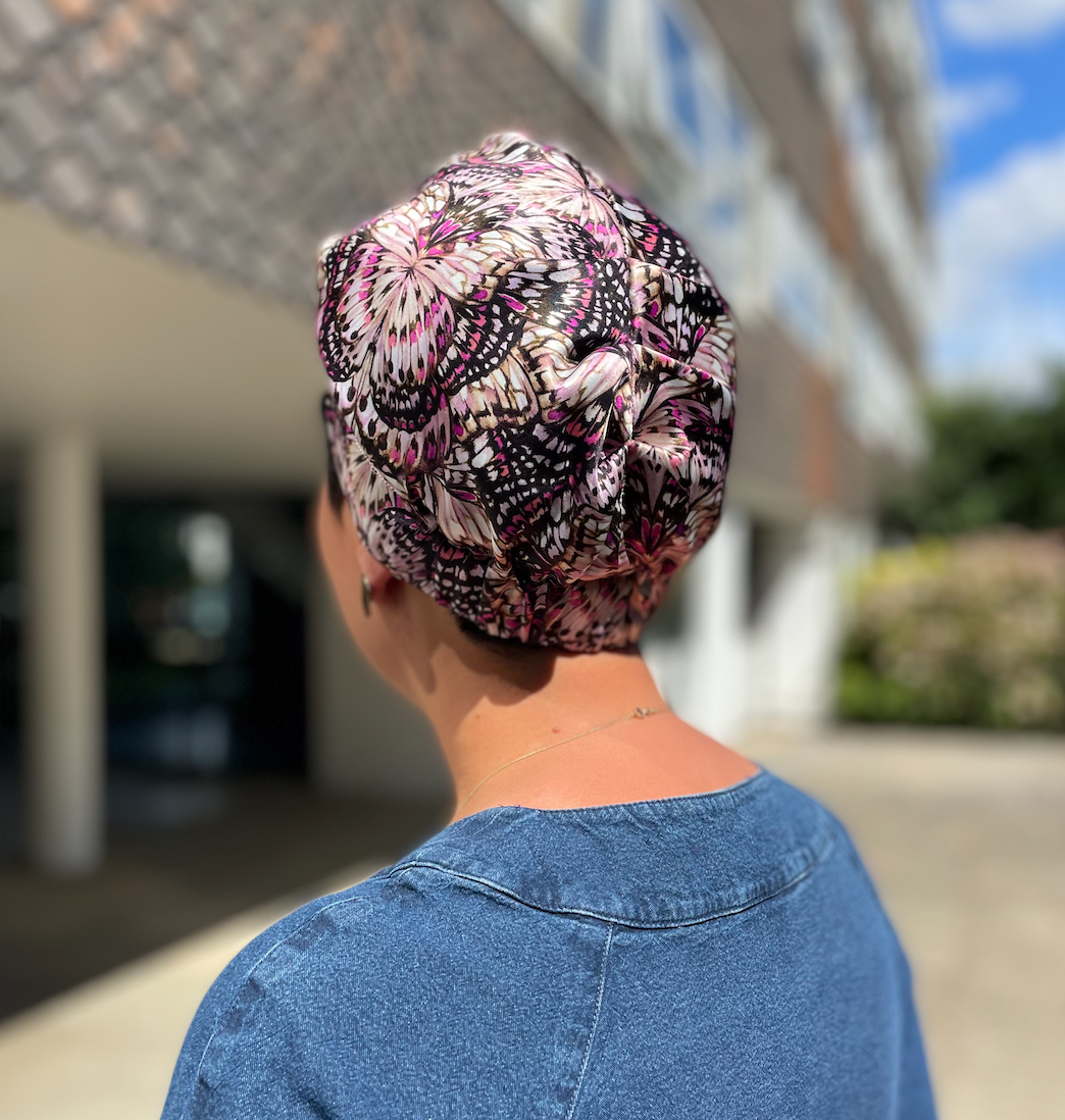 Luxury Silk Turban & Head wrap - Liberty of London Kaleidoscope in Pink printed silk satin