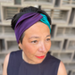 Aubergine & Turquoise Split Twisted Turban hairband and neck scarf in Mulberry Silk - 100% pure silk satin - Silk & Lawn