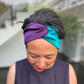 Aubergine & Turquoise Split Twisted Turban hairband and neck scarf in Mulberry Silk - 100% pure silk satin - Silk & Lawn