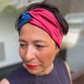 Blue & Claret Red Split Twisted Turban hairband and neck scarf in Mulberry Silk - 100% pure silk satin - Silk & Lawn