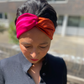 Pure Silk Burnt Orange and Fuchsia Pink Split Twisted Turban hairband and neck scarf in Mulberry Silk - 100% Pure Silk-Satin - Silk & Lawn