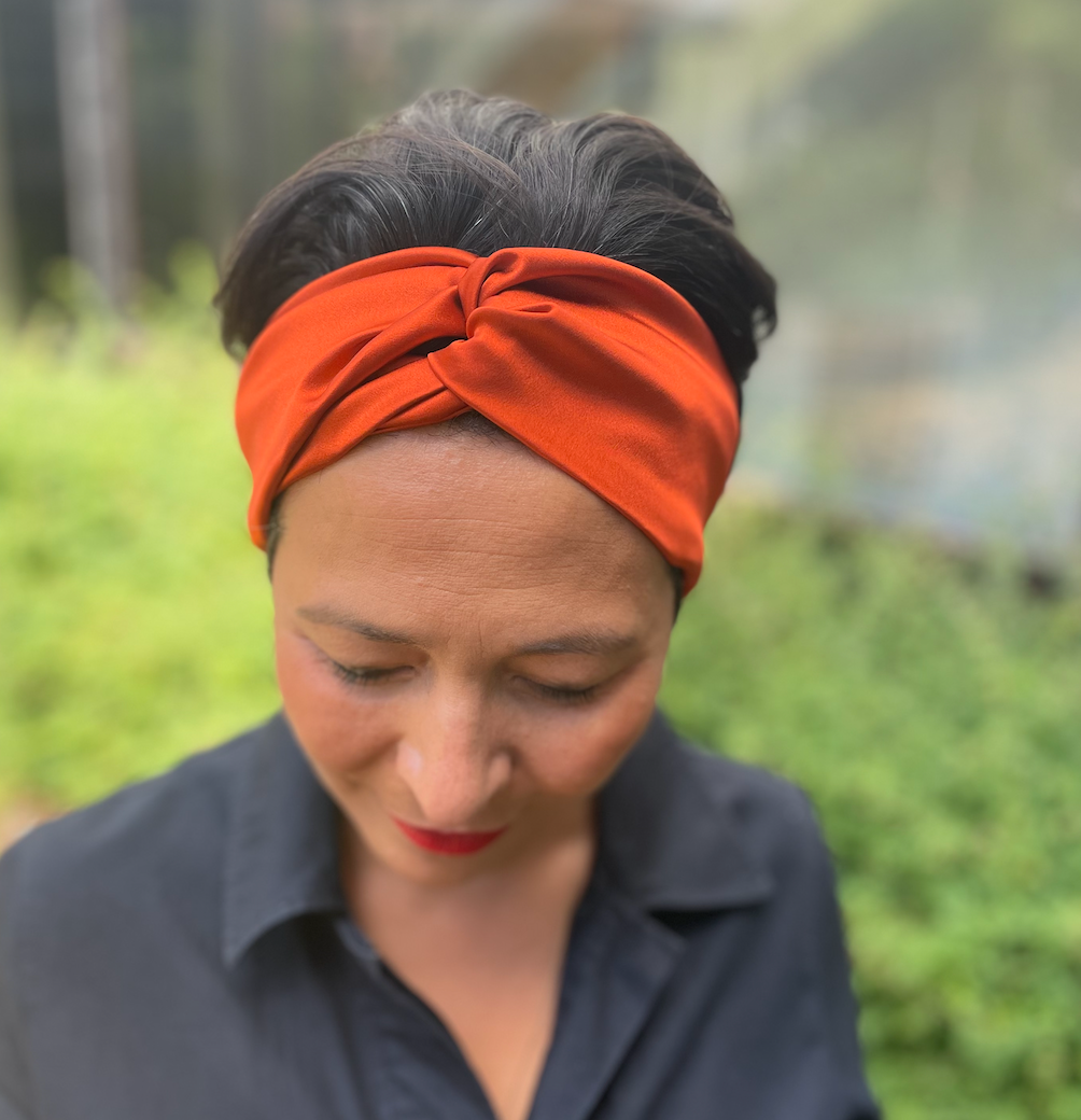 Silk Twisted Turban hairband and neck scarf in Burnt Rust Orange Mulberry Silk - 100% pure silk satin