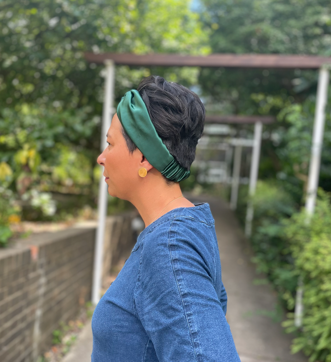 Silk Twisted Turban hairband and neck scarf in Racing Green Mulberry Silk - 100% pure silk satin