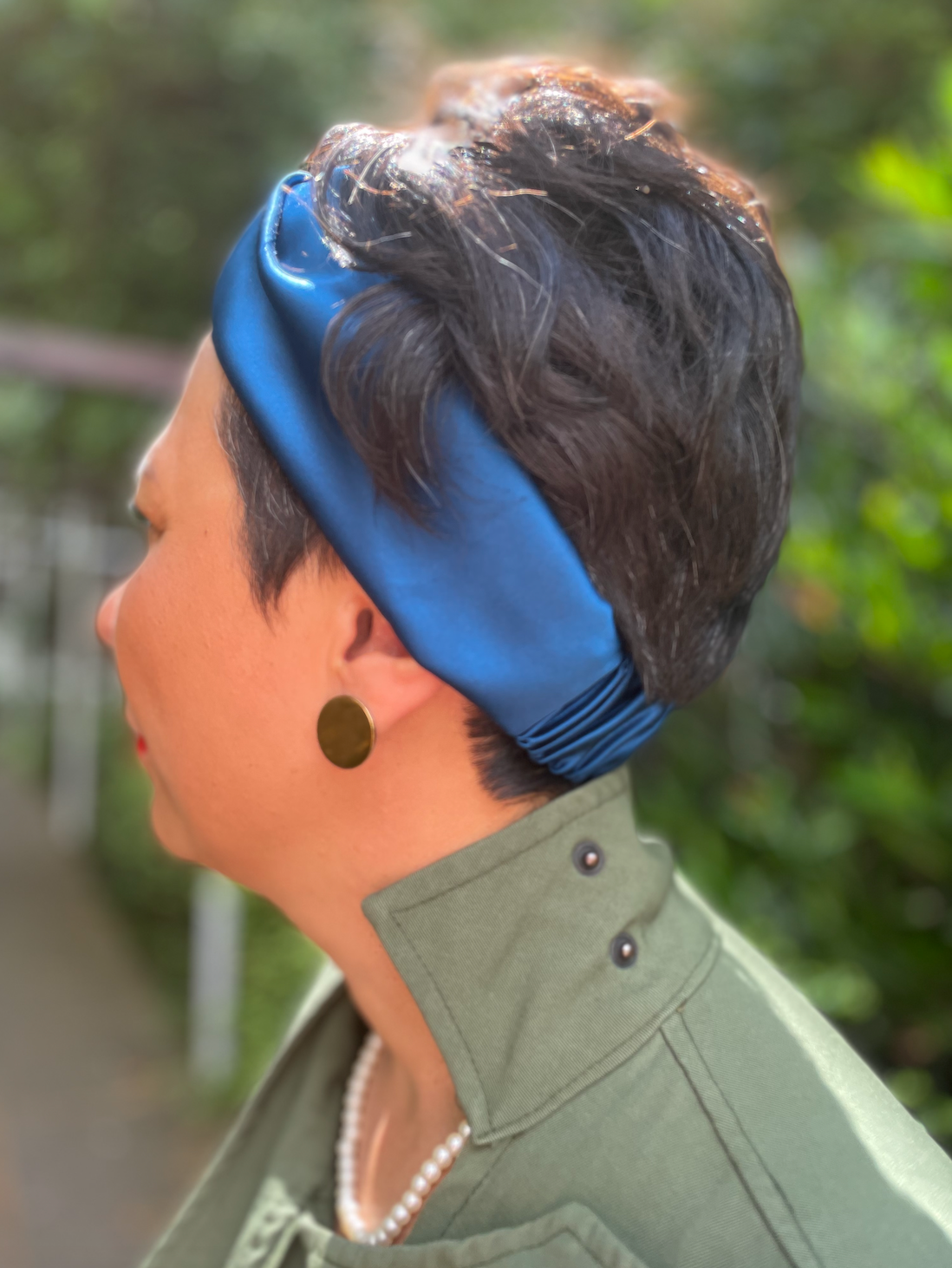 Silk Twisted Turban hairband and neck scarf in Peacock Blue Mulberry Silk - 100% pure silk satin