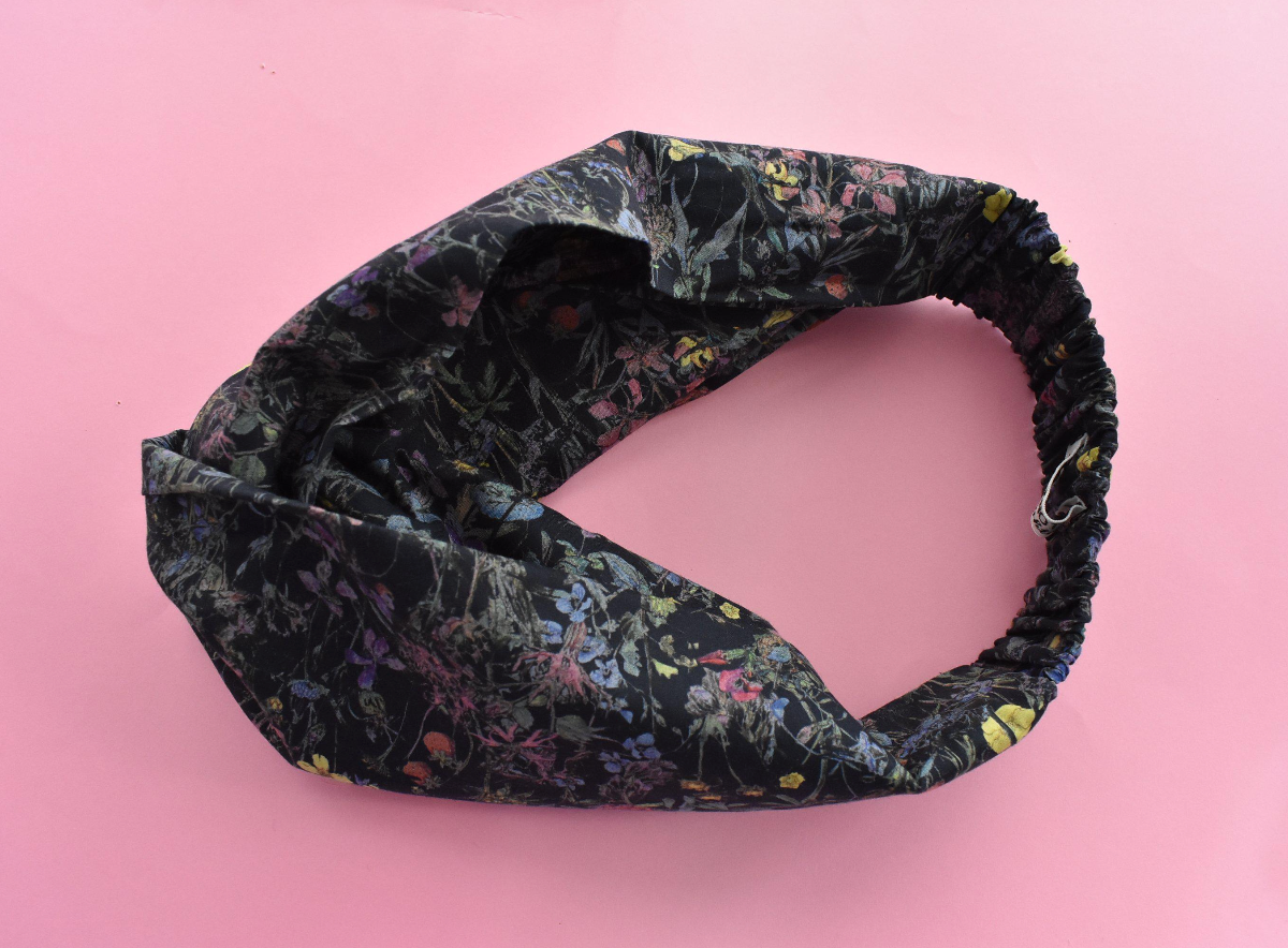 Ladies Twisted Turban Headband - Liberty of London Wild Flowers in Black