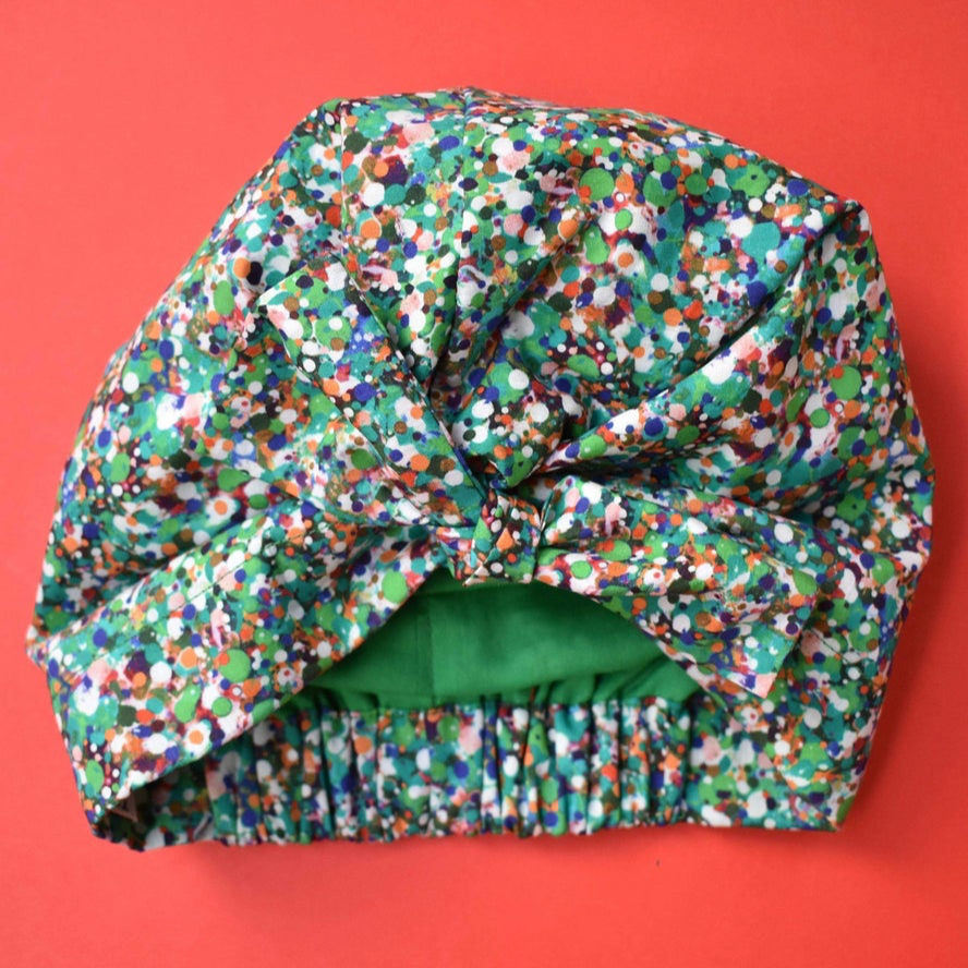 Ladies Turban Hat - Liberty of London Green Reflections Spotty - Tot Knots of Brighton