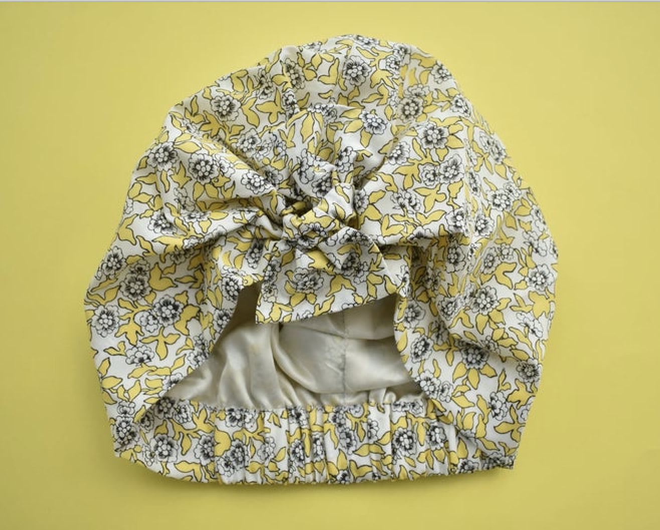 Ladies Turban Hat - Liberty of London Yellow and Black Floral Dinisty - Tot Knots of Brighton