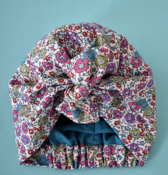 Ladies Turban Hat - Little Pink and Aqua Florals Liberty of London print - Tot Knots of Brighton