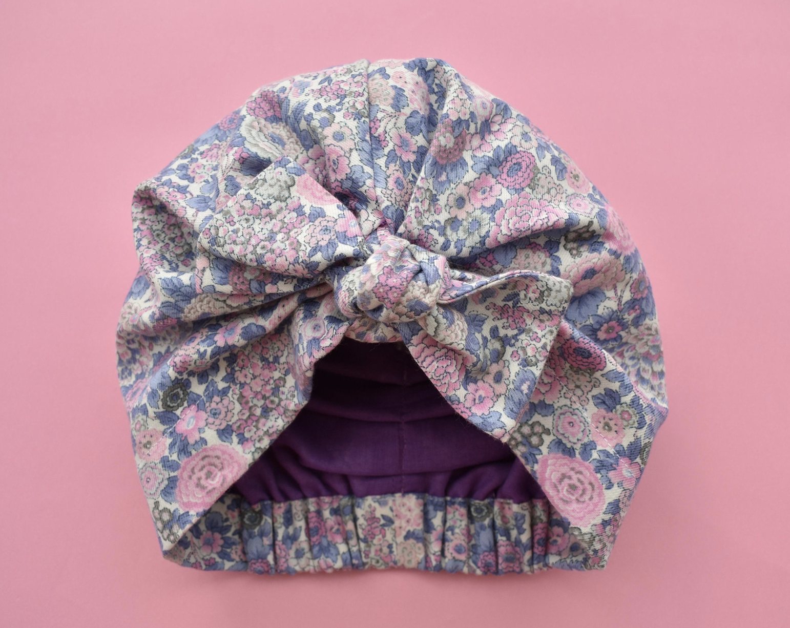 Ladies Turban Hat - Pink and Blue Winter Rose Floral Liberty of London - Tot Knots of Brighton